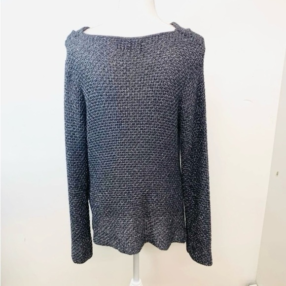 Jones NY Sweater Woman Large Silver Metallic Cowl Neck Long Sleeve Casual Work - Picture 4 of 8